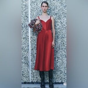 ZARA Elegant Red Satin  Slip Dress size extra large